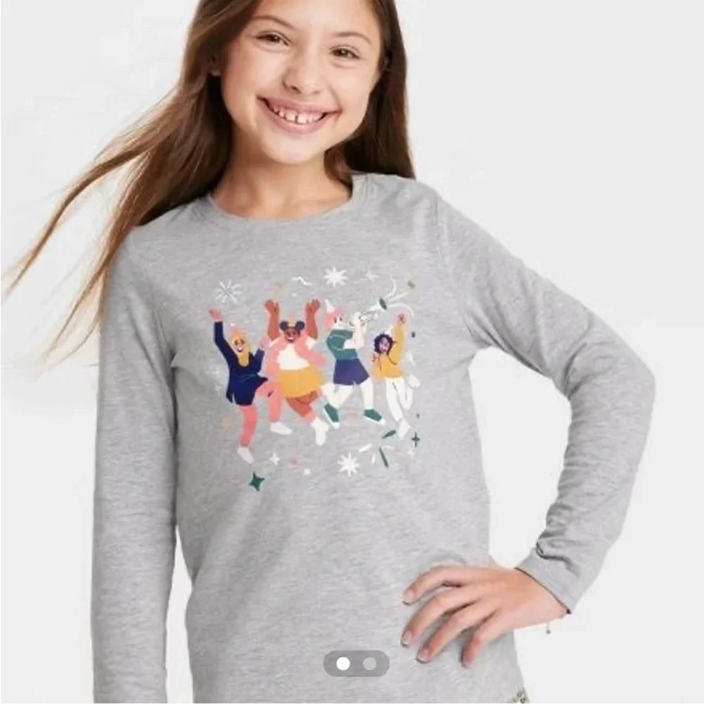 Girls' 'Celebrate' Long Sleeve Graphic T-Shirt - Cat & Jack™ Heather Gray